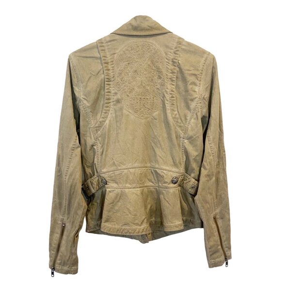 Harley-Davidson Tan Embroidered Sugar Skull Moto Style Jacket Size Small - Picture 2 of 9